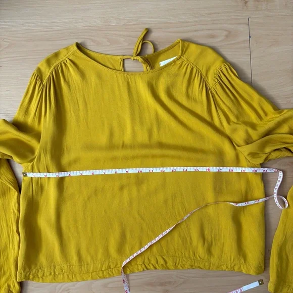 Oak + Fort Mustard Yellow Blouse Size L Flowy Relaxed Minimalist Long Sleeve Top - Picture 11 of 11